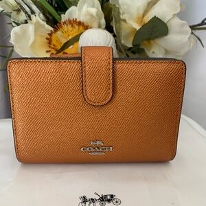 Coach Metallic Burnt Orange Textured Wallet